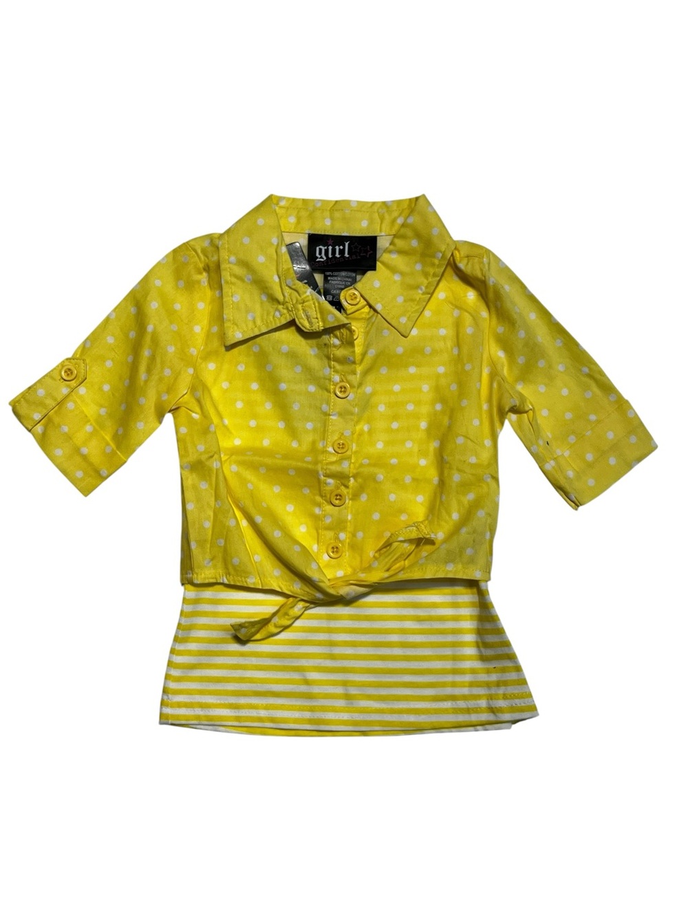 Girls 2Y Yellow Polka Dot Tie-Front Button Shirt